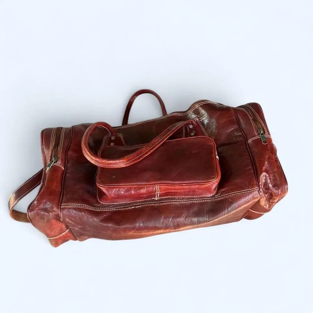 Vintage Genuine Leather Duffle Bag with shoulder strap